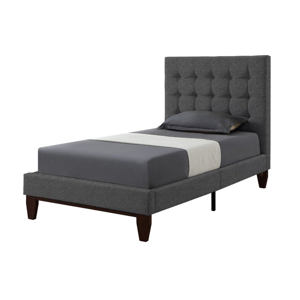 HomeRoots Light Gray Tufted Linen Twin Bed Frame - Stylish Upholstered Design for Modern Comfort & Elegance 544764