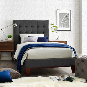 HomeRoots Light Gray Tufted Linen Twin Bed Frame - Stylish Upholstered Design for Modern Comfort & Elegance 544764