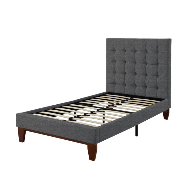HomeRoots Light Gray Tufted Linen Twin Bed Frame - Stylish Upholstered Design for Modern Comfort & Elegance 544764