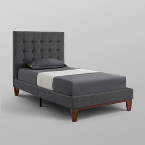 HomeRoots Light Gray Tufted Linen Twin Bed Frame - Stylish Upholstered Design for Modern Comfort & Elegance 544764