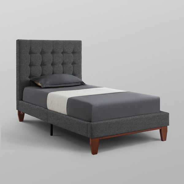 HomeRoots Light Gray Tufted Linen Twin Bed Frame - Stylish Upholstered Design for Modern Comfort & Elegance 544764