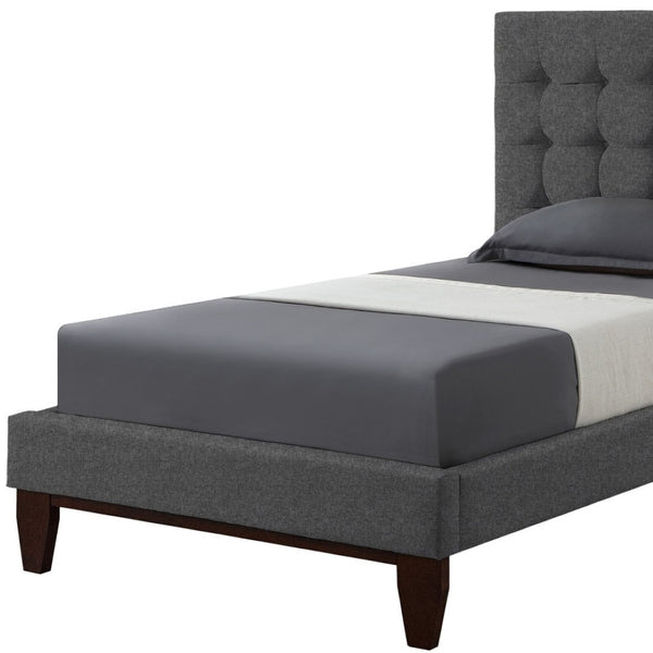 HomeRoots Light Gray Tufted Linen Twin Bed Frame - Stylish Upholstered Design for Modern Comfort & Elegance 544764
