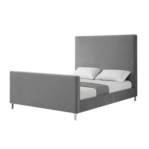 Homeroots Gray Solid Wood Queen Upholstered Velvet Bed Grey,Velvet Velvet 544766