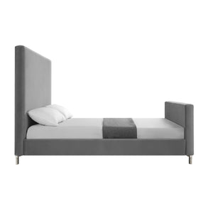 Homeroots Gray Solid Wood Queen Upholstered Velvet Bed Grey,Velvet Velvet 544766