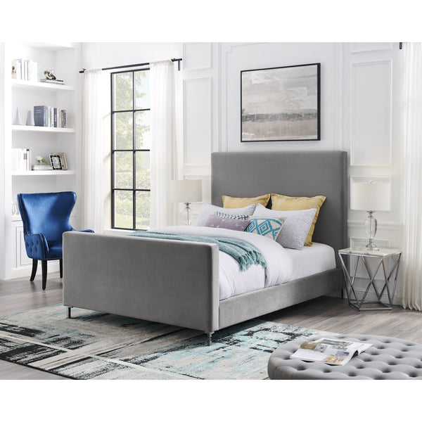 Homeroots Gray Solid Wood Queen Upholstered Velvet Bed Grey,Velvet Velvet 544766