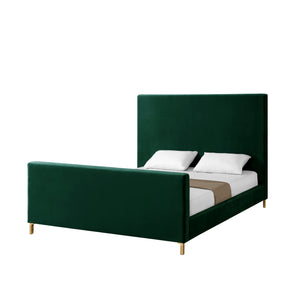 Homeroots Hunter Green Solid Wood King Upholstered Velvet Bed Hunter Green,Velvet Velvet 544767