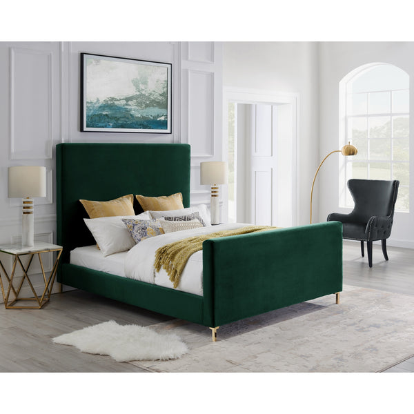 Homeroots Hunter Green Solid Wood King Upholstered Velvet Bed Hunter Green,Velvet Velvet 544767