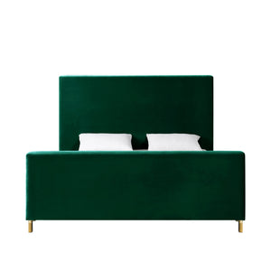 Homeroots Hunter Green Solid Wood King Upholstered Velvet Bed Hunter Green,Velvet Velvet 544767