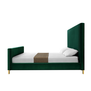 Homeroots Hunter Green Solid Wood King Upholstered Velvet Bed Hunter Green,Velvet Velvet 544767