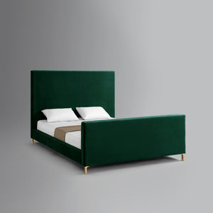Homeroots Hunter Green Solid Wood King Upholstered Velvet Bed Hunter Green,Velvet Velvet 544767