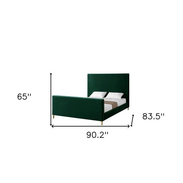 Homeroots Hunter Green Solid Wood King Upholstered Velvet Bed Hunter Green,Velvet Velvet 544767