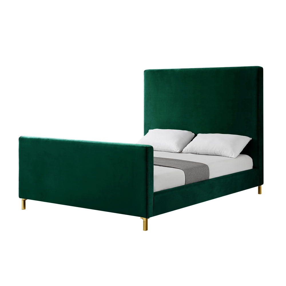 Homeroots Hunter Green Solid Wood Queen Upholstered Velvet Bed Hunter Green,Velvet Velvet 544768