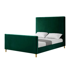 Homeroots Hunter Green Solid Wood Queen Upholstered Velvet Bed Hunter Green,Velvet Velvet 544768