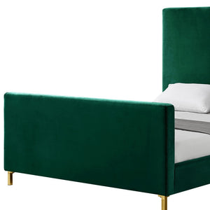 Homeroots Hunter Green Solid Wood Queen Upholstered Velvet Bed Hunter Green,Velvet Velvet 544768