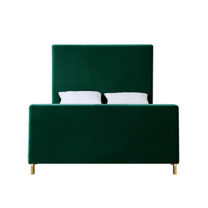 Homeroots Hunter Green Solid Wood Queen Upholstered Velvet Bed Hunter Green,Velvet Velvet 544768