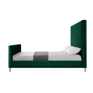 Homeroots Hunter Green Solid Wood Queen Upholstered Velvet Bed Hunter Green,Velvet Velvet 544768