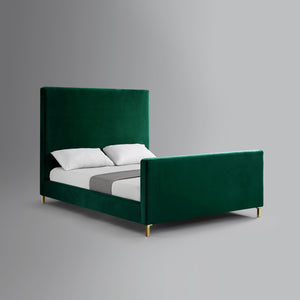 Homeroots Hunter Green Solid Wood Queen Upholstered Velvet Bed Hunter Green,Velvet Velvet 544768