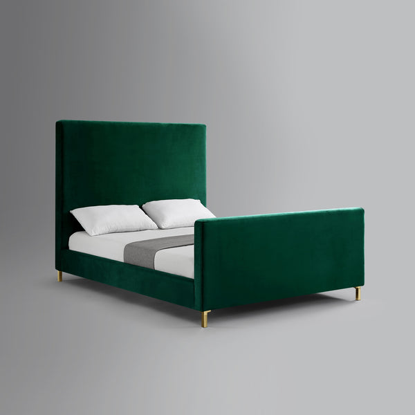 Homeroots Hunter Green Solid Wood Queen Upholstered Velvet Bed Hunter Green,Velvet Velvet 544768