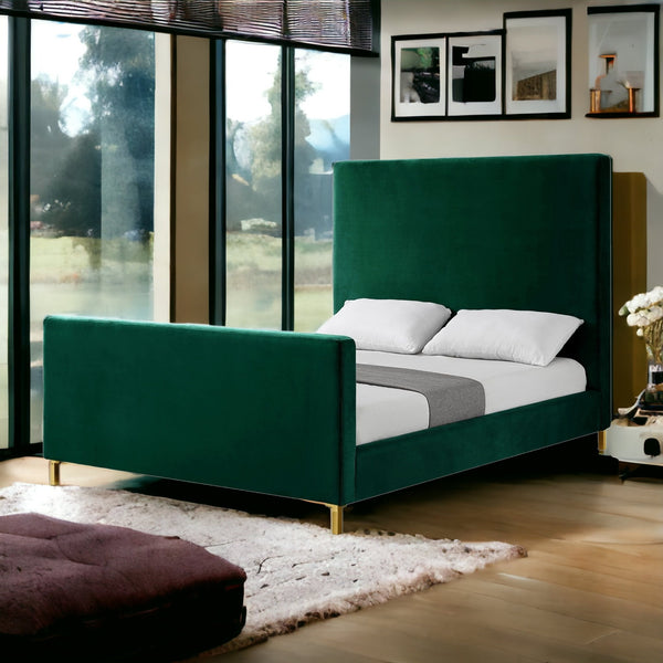 Homeroots Hunter Green Solid Wood Queen Upholstered Velvet Bed Hunter Green,Velvet Velvet 544768