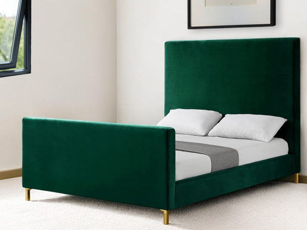 Homeroots Hunter Green Solid Wood Queen Upholstered Velvet Bed Hunter Green,Velvet Velvet 544768