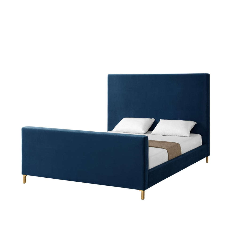 HomeRoots Navy Blue Velvet King Bed Frame – Luxurious Upholstered Design, Durable Eucalyptus Wood & Cozy Comfort 544769