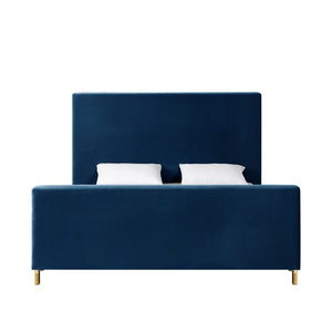 HomeRoots Navy Blue Velvet King Bed Frame – Luxurious Upholstered Design, Durable Eucalyptus Wood & Cozy Comfort 544769