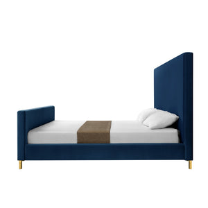 HomeRoots Navy Blue Velvet King Bed Frame – Luxurious Upholstered Design, Durable Eucalyptus Wood & Cozy Comfort 544769