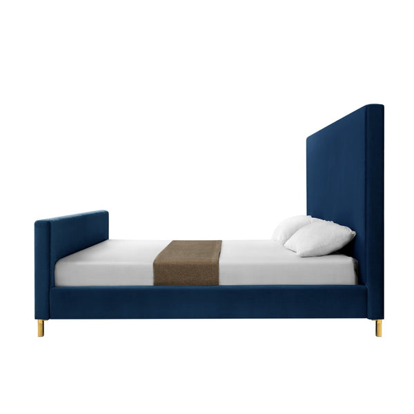 HomeRoots Navy Blue Velvet King Bed Frame – Luxurious Upholstered Design, Durable Eucalyptus Wood & Cozy Comfort 544769
