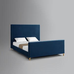 HomeRoots Navy Blue Velvet King Bed Frame – Luxurious Upholstered Design, Durable Eucalyptus Wood & Cozy Comfort 544769