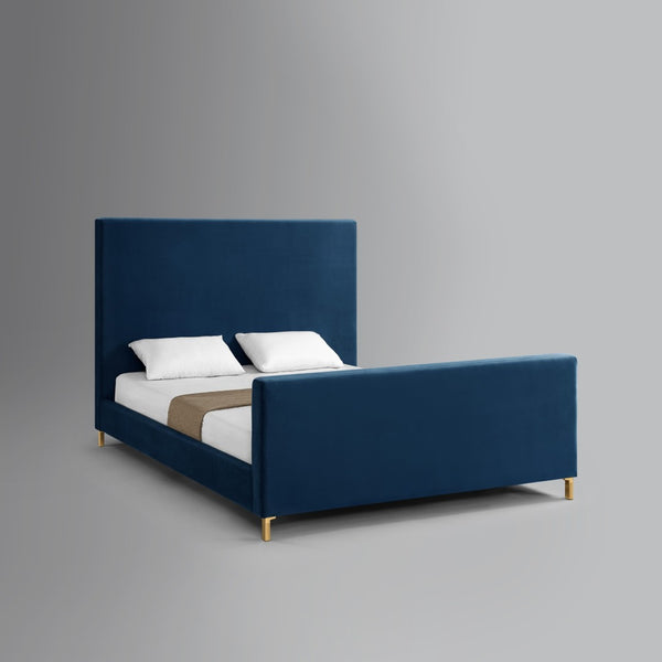 HomeRoots Navy Blue Velvet King Bed Frame – Luxurious Upholstered Design, Durable Eucalyptus Wood & Cozy Comfort 544769