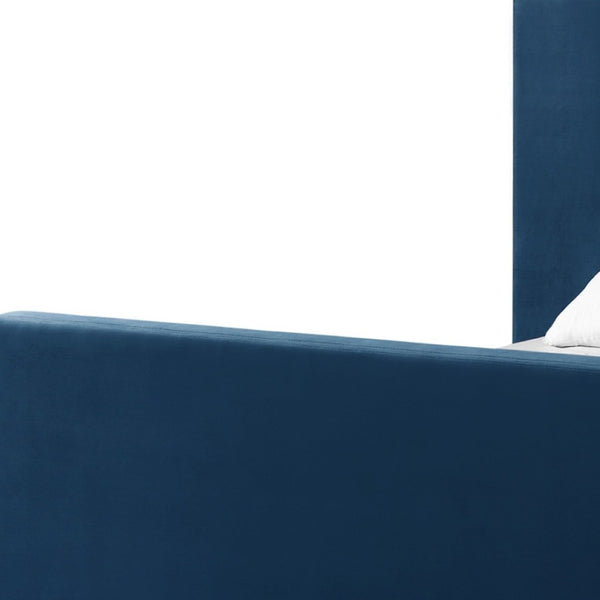 HomeRoots Navy Blue Velvet King Bed Frame – Luxurious Upholstered Design, Durable Eucalyptus Wood & Cozy Comfort 544769