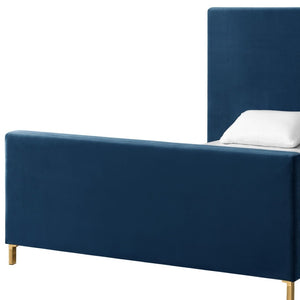 HomeRoots Navy Blue Velvet King Bed Frame – Luxurious Upholstered Design, Durable Eucalyptus Wood & Cozy Comfort 544769
