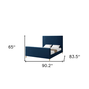HomeRoots Navy Blue Velvet King Bed Frame – Luxurious Upholstered Design, Durable Eucalyptus Wood & Cozy Comfort 544769