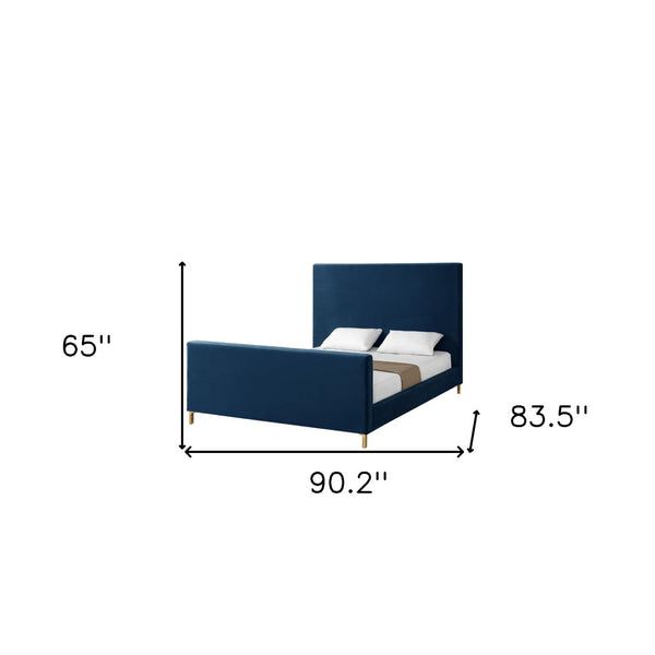 HomeRoots Navy Blue Velvet King Bed Frame – Luxurious Upholstered Design, Durable Eucalyptus Wood & Cozy Comfort 544769