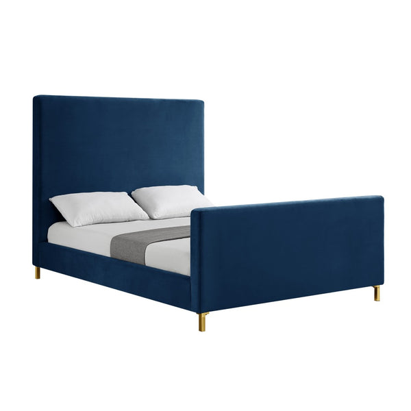 HomeRoots Gray Solid Wood Queen Bed with Elegant Upholstered Design for Luxury Comfort and Support Navy, Velvet 544770