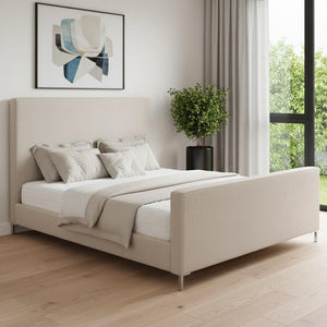 HomeRoots Beige Linen Upholstered King Bed Frame - Stylish, Durable Design for Ultimate Comfort & Support 544771