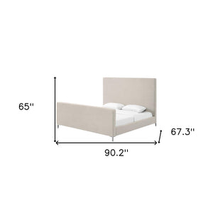 HomeRoots Beige Linen Upholstered Queen Bed Frame - Modern Design, Cozy Comfort, Durable Eucalyptus Construction 544772