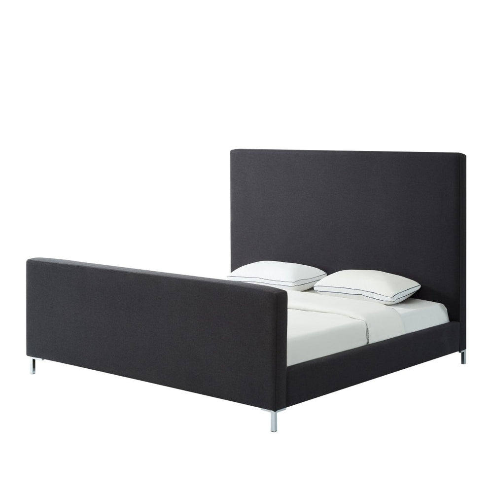 HomeRoots Charcoal Linen Upholstered Queen Bed Frame - Modern Elegance with Durable Support and Comfort 544774