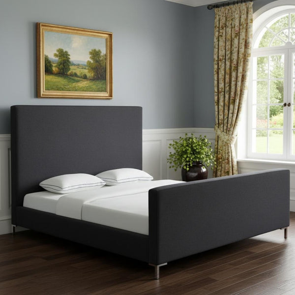 HomeRoots Charcoal Linen Upholstered Queen Bed Frame - Modern Elegance with Durable Support and Comfort 544774