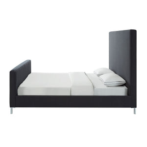 HomeRoots Charcoal Linen Upholstered Queen Bed Frame - Modern Elegance with Durable Support and Comfort 544774