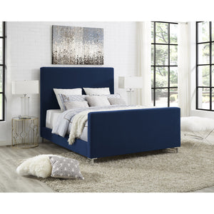 Homeroots Denim Blue Solid Wood King Upholstered Linen Bed Denim,Linen Linen 544775