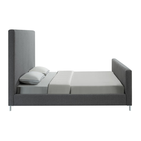 Homeroots Gray Solid Wood King Upholstered Linen Bed Grey,Linen Linen 544777