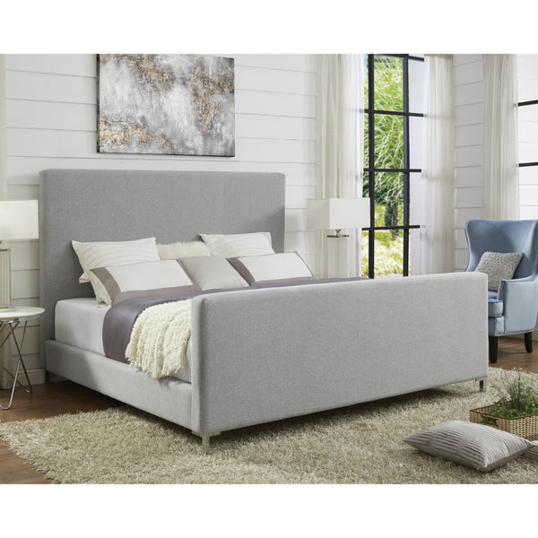 Homeroots Gray Solid Wood King Upholstered Linen Bed Grey,Linen Linen 544777