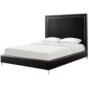 HomeRoots Black Faux Leather King Bed Frame with Nailhead Trim, Plush Upholstered Headboard & Solid Wood Base 544779