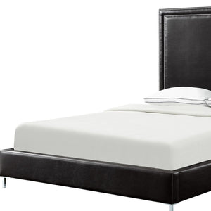 HomeRoots Black Faux Leather King Bed Frame with Nailhead Trim, Plush Upholstered Headboard & Solid Wood Base 544779