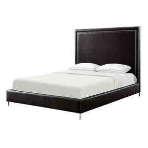 HomeRoots Black Faux Leather King Bed Frame with Nailhead Trim, Plush Upholstered Headboard & Solid Wood Base 544779