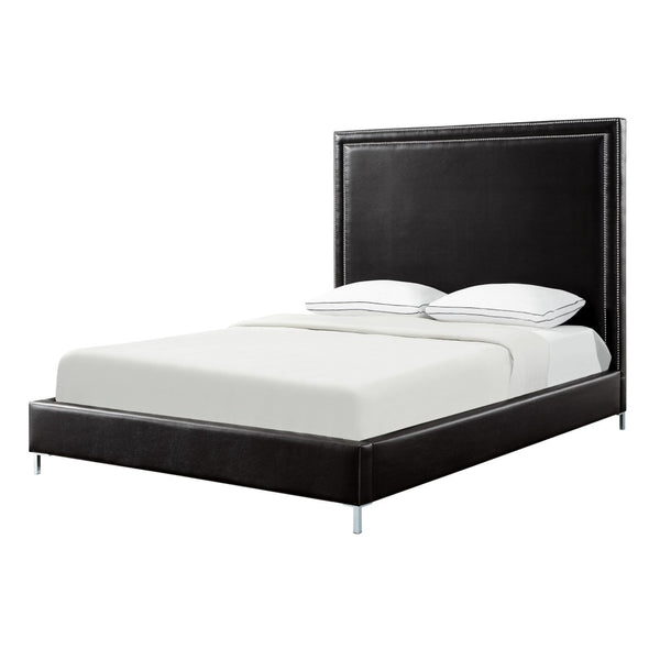 HomeRoots Black Faux Leather King Bed Frame with Nailhead Trim, Plush Upholstered Headboard & Solid Wood Base 544779