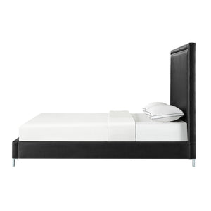 HomeRoots Black Faux Leather King Bed Frame with Nailhead Trim, Plush Upholstered Headboard & Solid Wood Base 544779