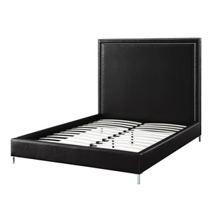HomeRoots Black Faux Leather King Bed Frame with Nailhead Trim, Plush Upholstered Headboard & Solid Wood Base 544779