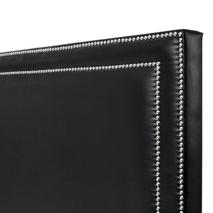 HomeRoots Black Faux Leather King Bed Frame with Nailhead Trim, Plush Upholstered Headboard & Solid Wood Base 544779